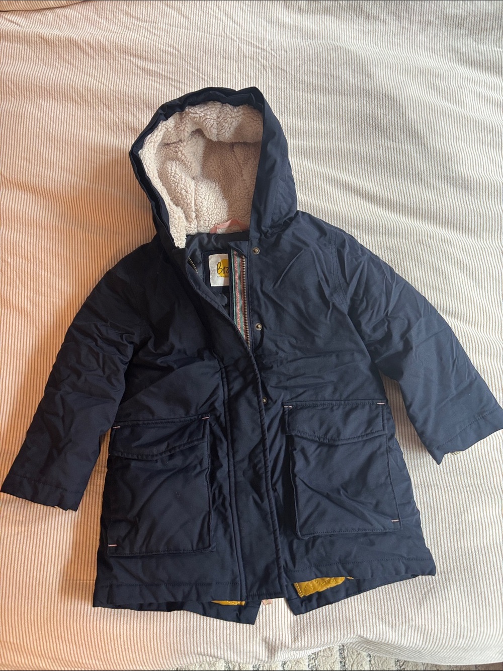 Boden Navy Hooded Puffer Coat with Sherpa Lining sz3-4